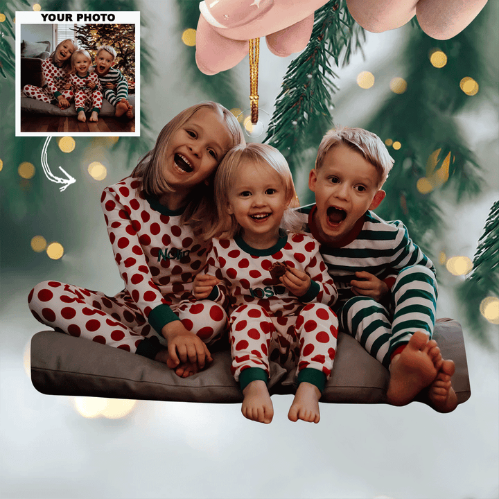 Golden Glow Moments - Personalized Photo Mica Ornament - Christmas Gift For Family Members