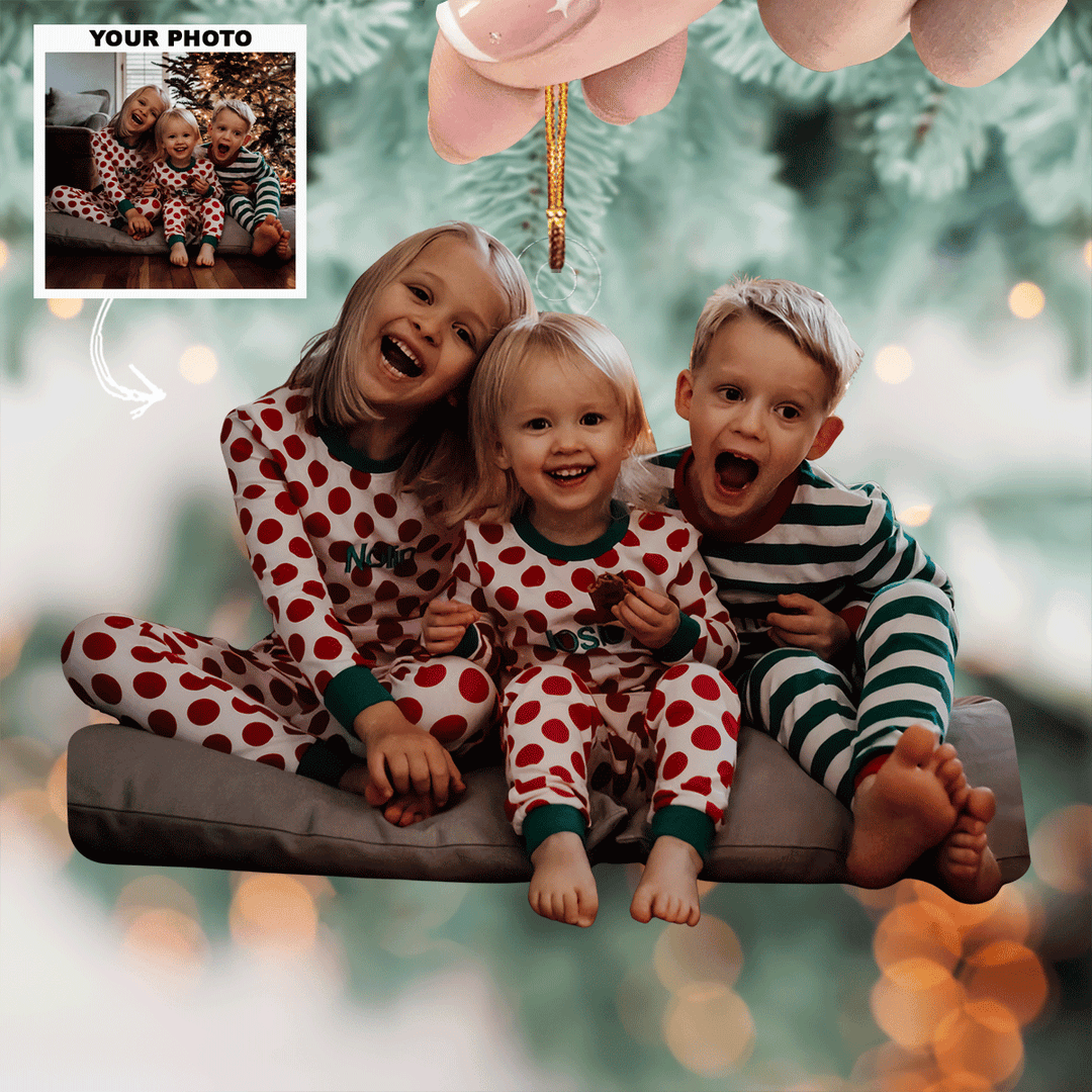 Golden Glow Moments - Personalized Photo Mica Ornament - Christmas Gift For Family Members