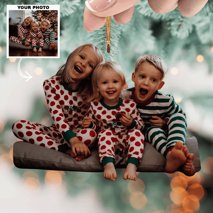 Golden Glow Moments - Personalized Photo Mica Ornament - Christmas Gift For Family Members