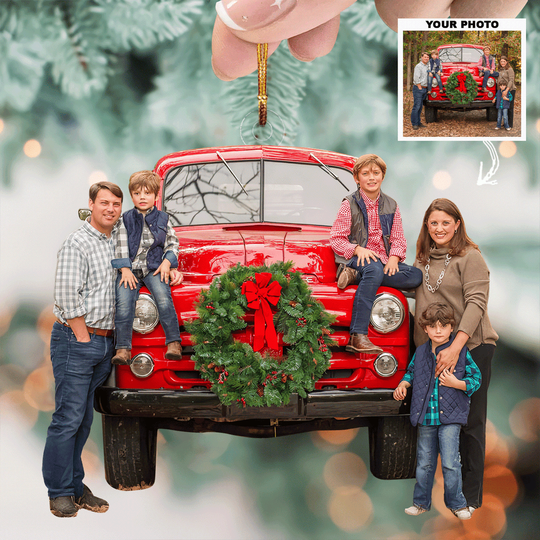 Festive Truck Memories - Personalized Photo Mica Ornament - Christmas Gift For Family Members
