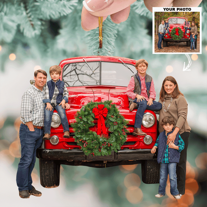 Festive Truck Memories - Personalized Photo Mica Ornament - Christmas Gift For Family Members