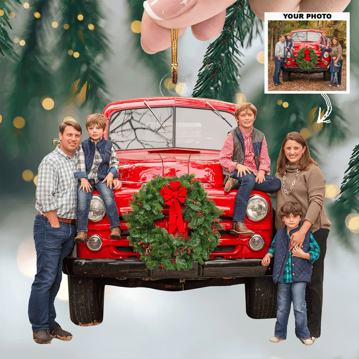 Festive Truck Memories - Personalized Photo Mica Ornament - Christmas Gift For Family Members