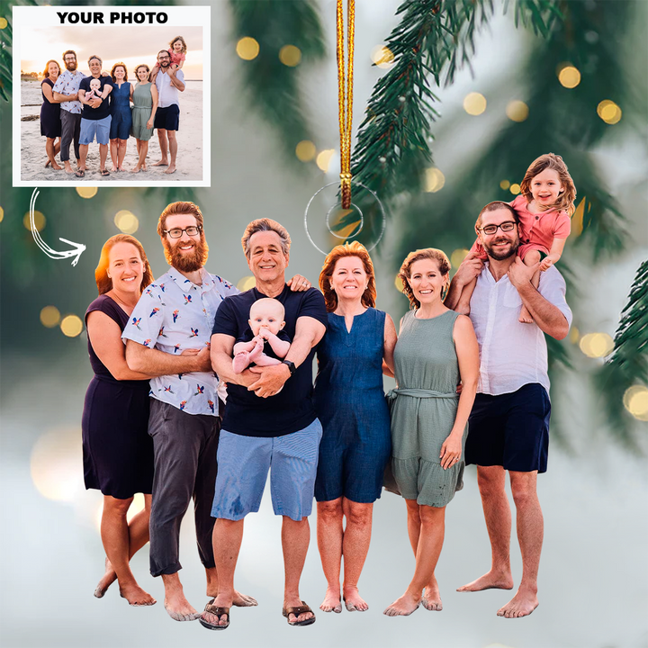 Family At The Beach - Personalized Photo Mica Ornament - Christmas Gift For Family Members