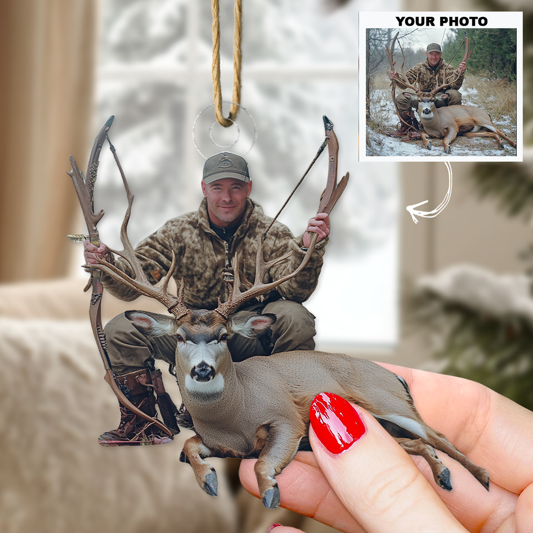 Deer Hunter Custom Photo - Personalized Photo Mica Ornament - Christmas Gift For Hunter