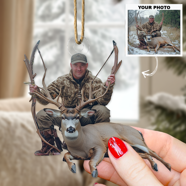 Deer Hunter Custom Photo - Personalized Photo Mica Ornament - Christmas Gift For Hunter