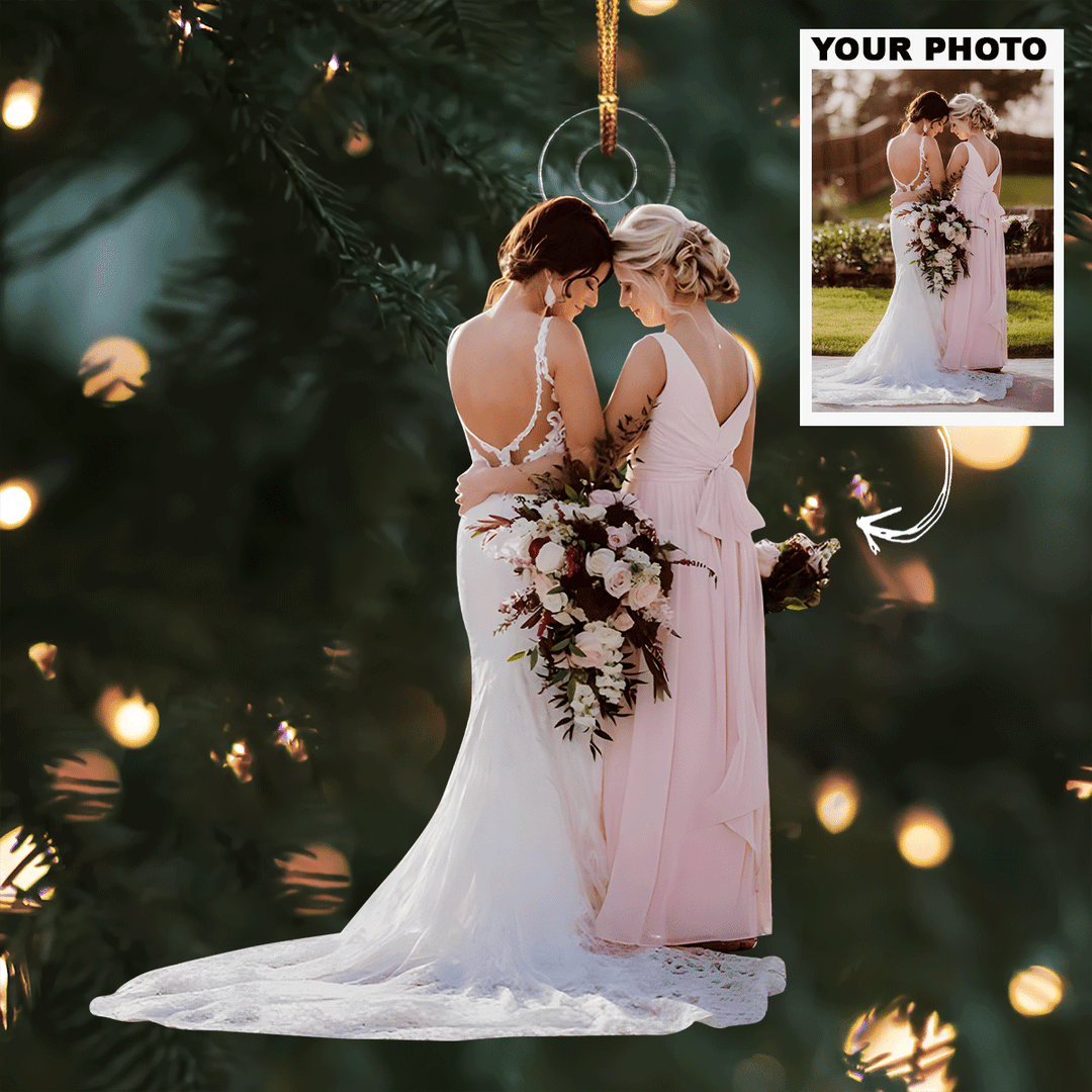 2024 Happy Wedding - Personalized Photo Mica Ornament - Christmas, Anniversary Gift For Couple, Wedding Couple