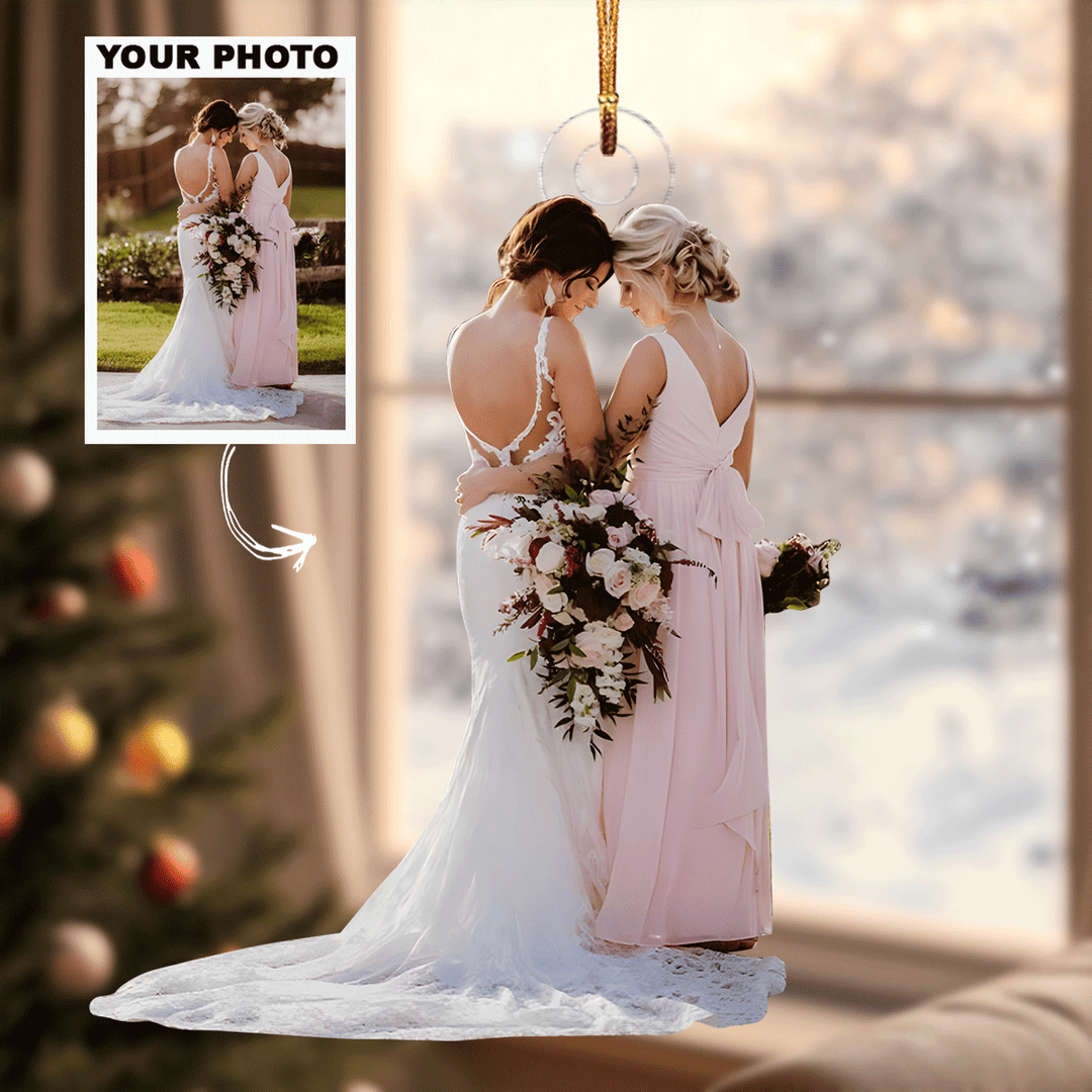 2024 Happy Wedding - Personalized Photo Mica Ornament - Christmas, Anniversary Gift For Couple, Wedding Couple