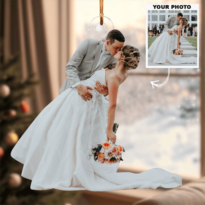 I Love You To The Moon And Back - Personalized Photo Mica Ornament - Christmas, Anniversary Gift For Couple, Wedding Couple