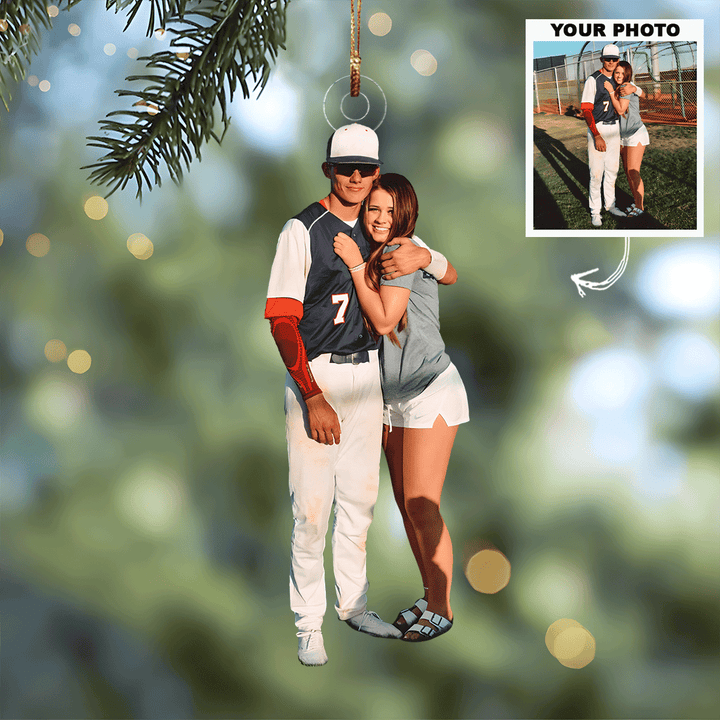 Baseball Couple - Personalized Photo Mica Ornament - Christmas Gift For Sport Lover