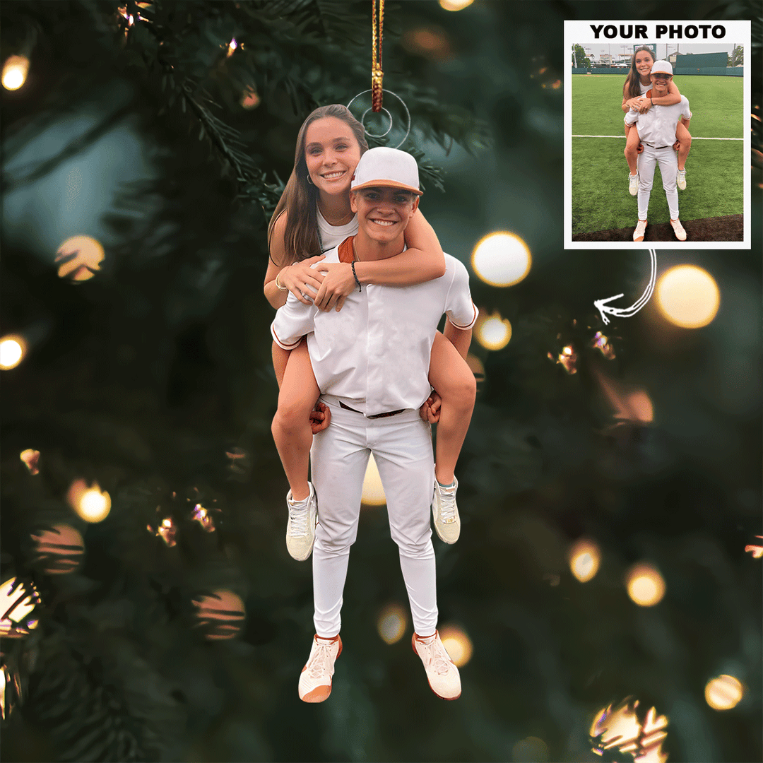 Baseball Couple - Personalized Photo Mica Ornament - Christmas Gift For Sport Lover