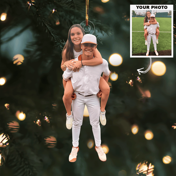 Baseball Couple - Personalized Photo Mica Ornament - Christmas Gift For Sport Lover