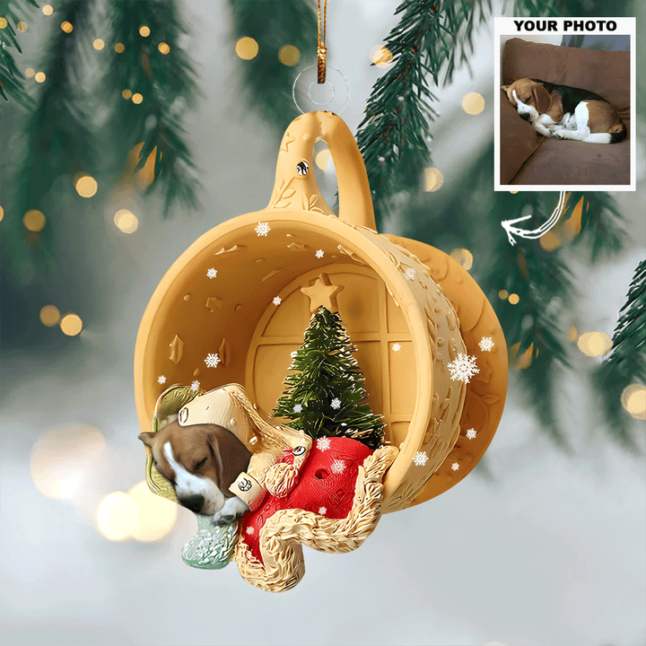 Dog Sleeping In A Cup - Personalized Photo Mica Ornament - Christmas Gift For Dog Lovers UPL0PD053