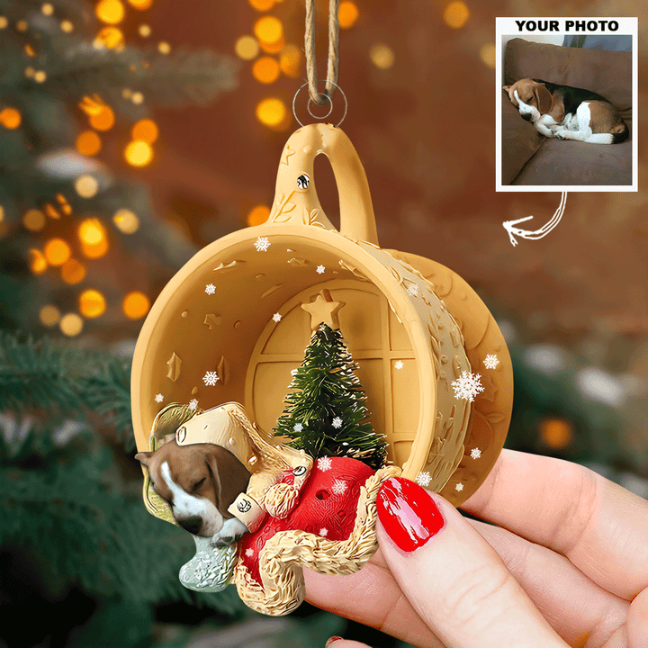 Dog Sleeping In A Cup - Personalized Photo Mica Ornament - Christmas Gift For Dog Lovers UPL0PD053