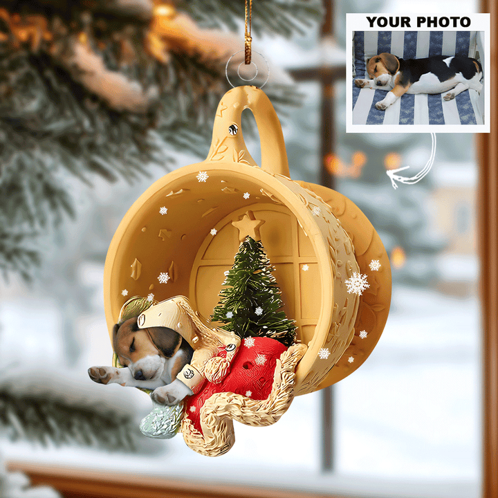 Dog Sleeping In A Cup - Personalized Photo Mica Ornament - Christmas Gift For Dog Lovers UPL0PD053