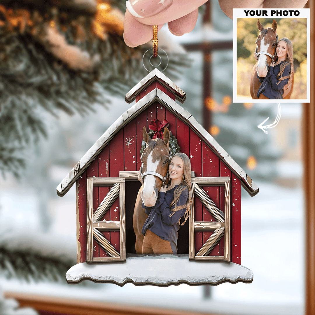 Horse Red Barn - Personalized Photo Mica Ornament - Christmas Gift For Horse Lovers UPL0PD049
