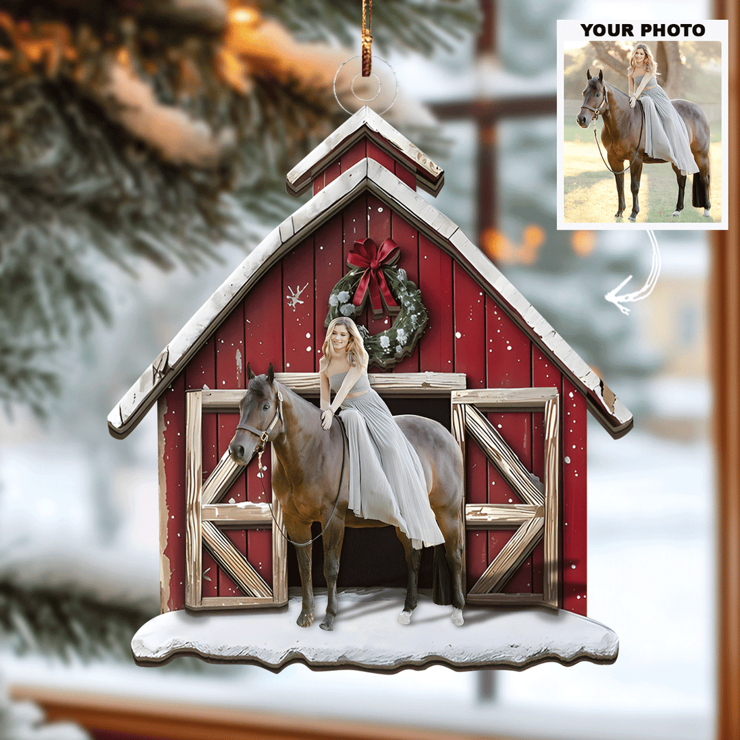 Horse Red Barn - Personalized Photo Mica Ornament - Christmas Gift For Horse Lovers UPL0PD049