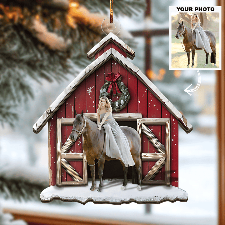 Horse Red Barn - Personalized Photo Mica Ornament - Christmas Gift For Horse Lovers UPL0PD049
