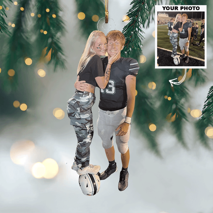 Hustle, Hit, Never Quit - Personalized Photo Mica Ornament - Christmas Gift For Football Lover