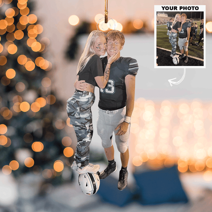 Hustle, Hit, Never Quit - Personalized Photo Mica Ornament - Christmas Gift For Football Lover