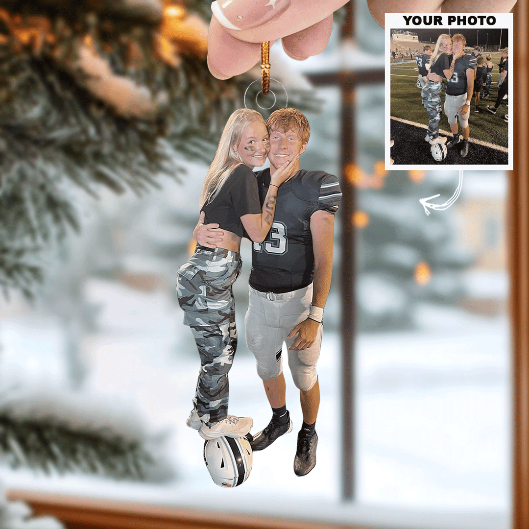 Hustle, Hit, Never Quit - Personalized Photo Mica Ornament - Christmas Gift For Football Lover