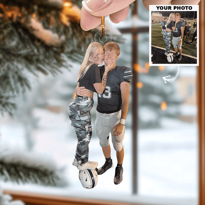 Hustle, Hit, Never Quit - Personalized Photo Mica Ornament - Christmas Gift For Football Lover