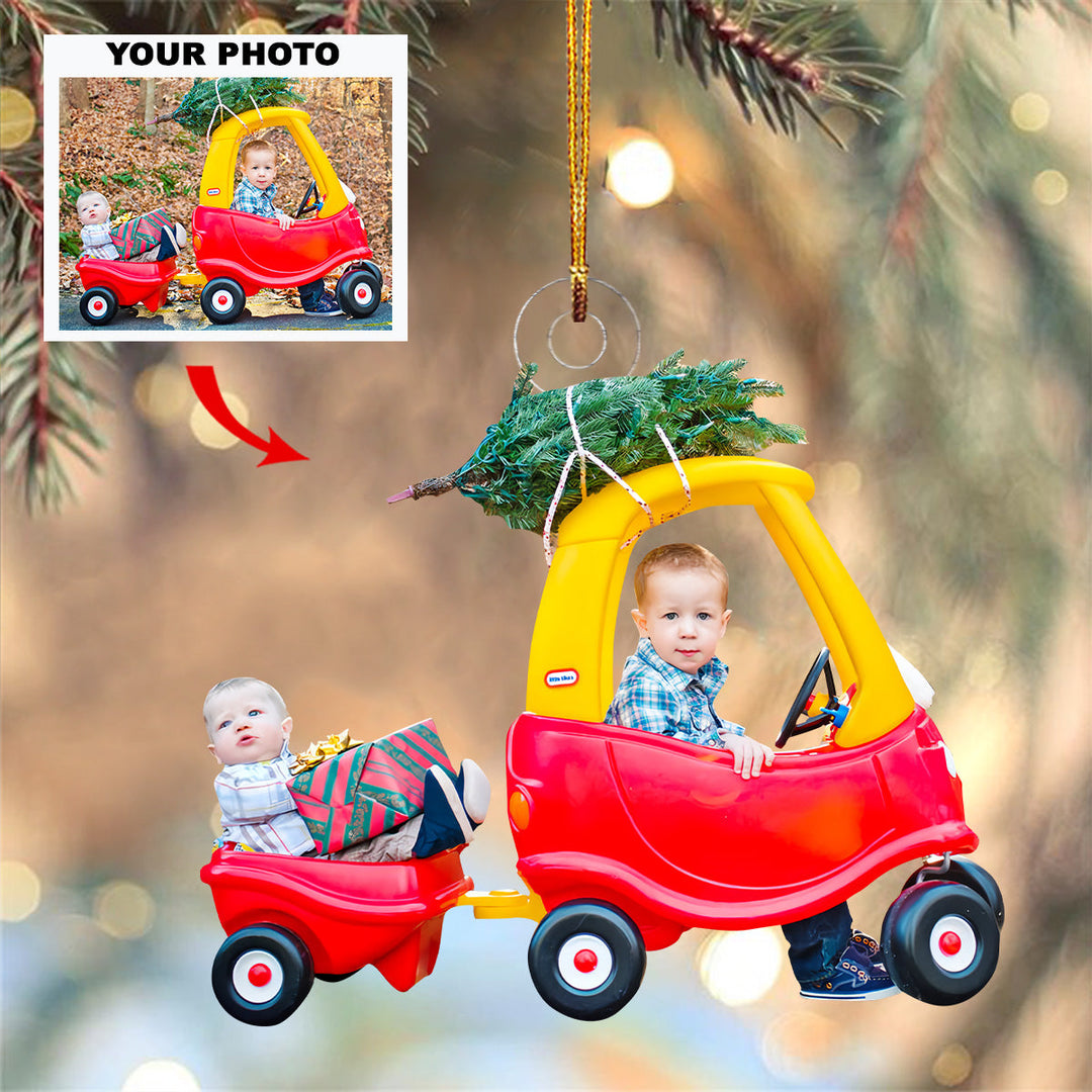 Joy On Wheels - Personalized Photo Mica Ornament - Christmas Gift For Baby, Family Members