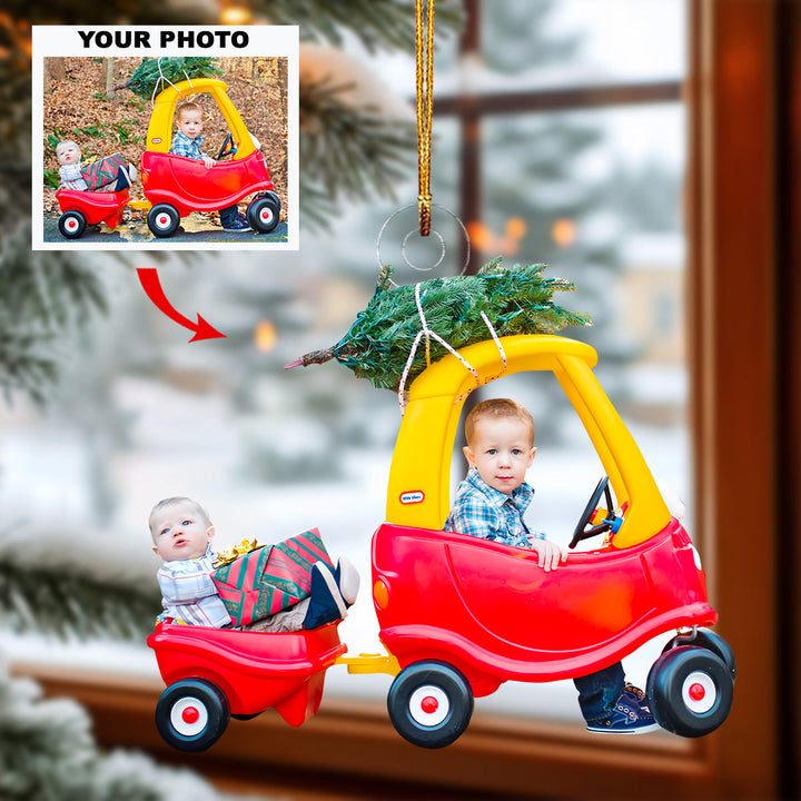 Joy On Wheels - Personalized Photo Mica Ornament - Christmas Gift For Baby, Family Members