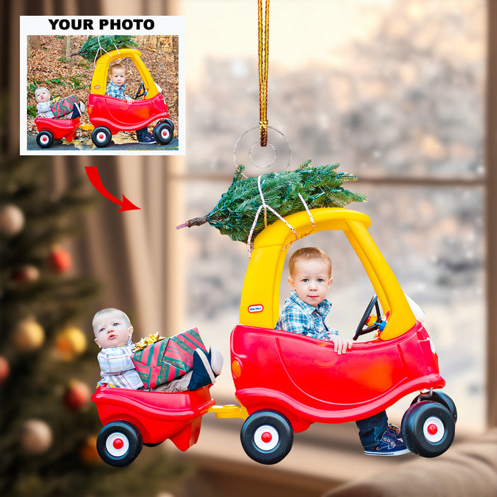 Joy On Wheels - Personalized Photo Mica Ornament - Christmas Gift For Baby, Family Members