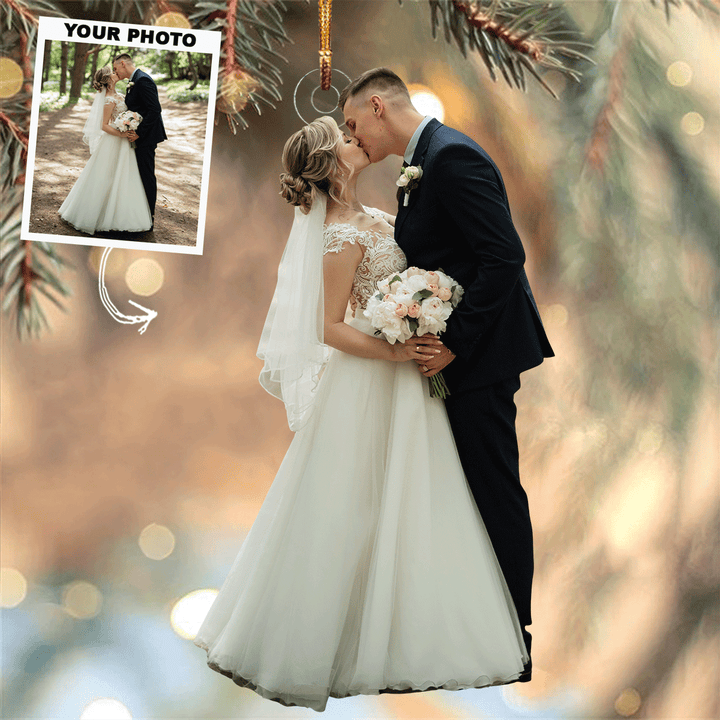 Forest Kiss - Personalized Photo Mica Ornament - Gift For Couple