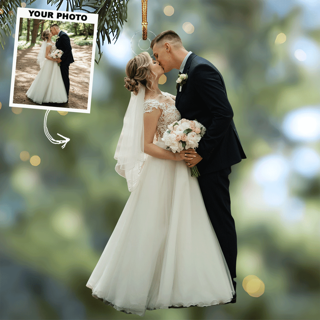 Forest Kiss - Personalized Photo Mica Ornament - Gift For Couple