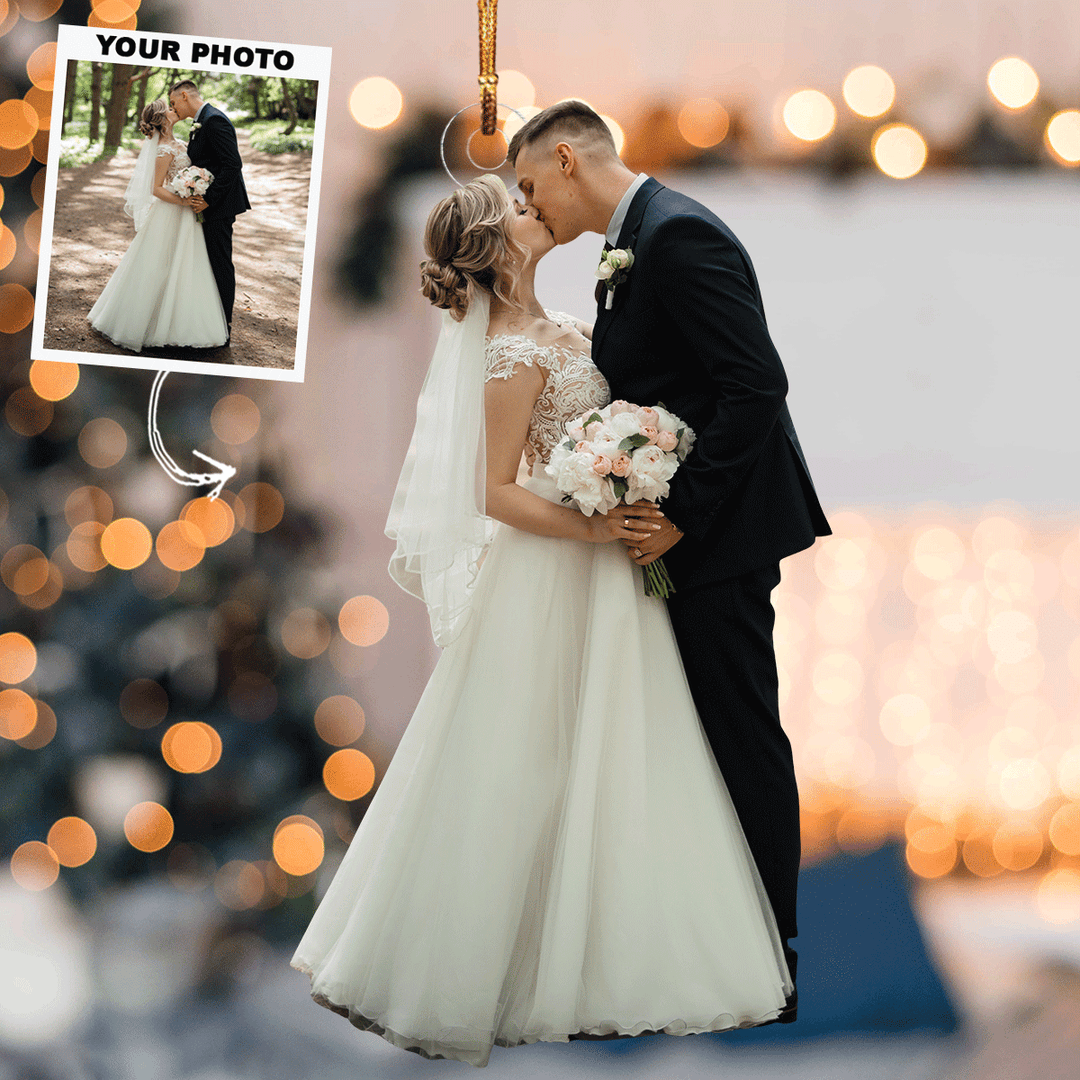 Forest Kiss - Personalized Photo Mica Ornament - Gift For Couple