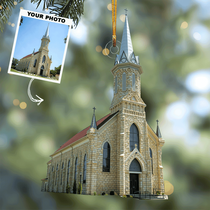 Joyful Church Bells - Personalized Photo Mica Ornament - Christmas Gift For Family, Family Members