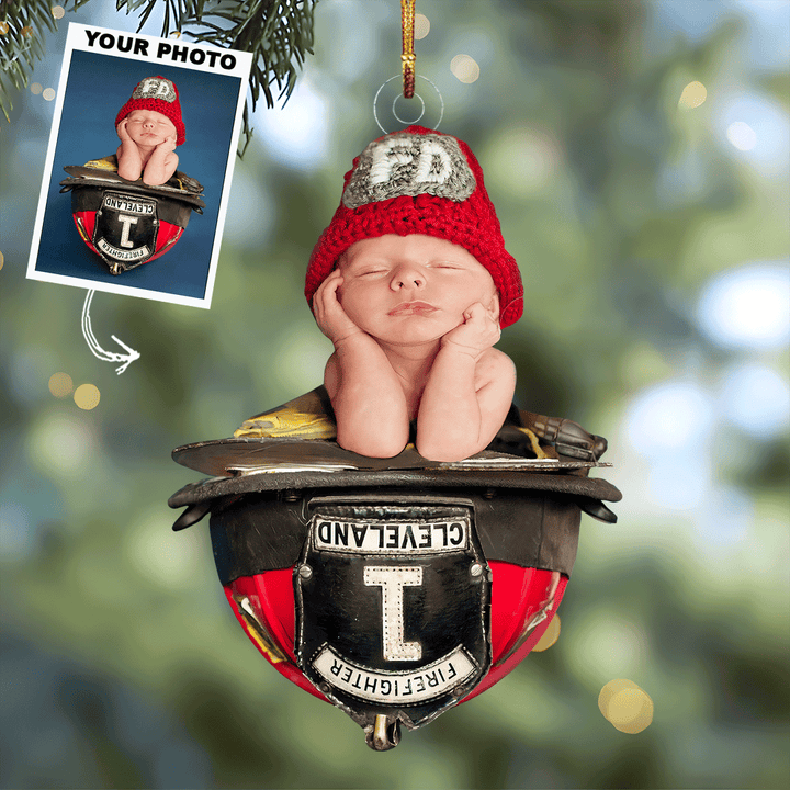 Baby-Firefighter - Personalized Photo Mica Ornament - Gift For Family Members, Friends