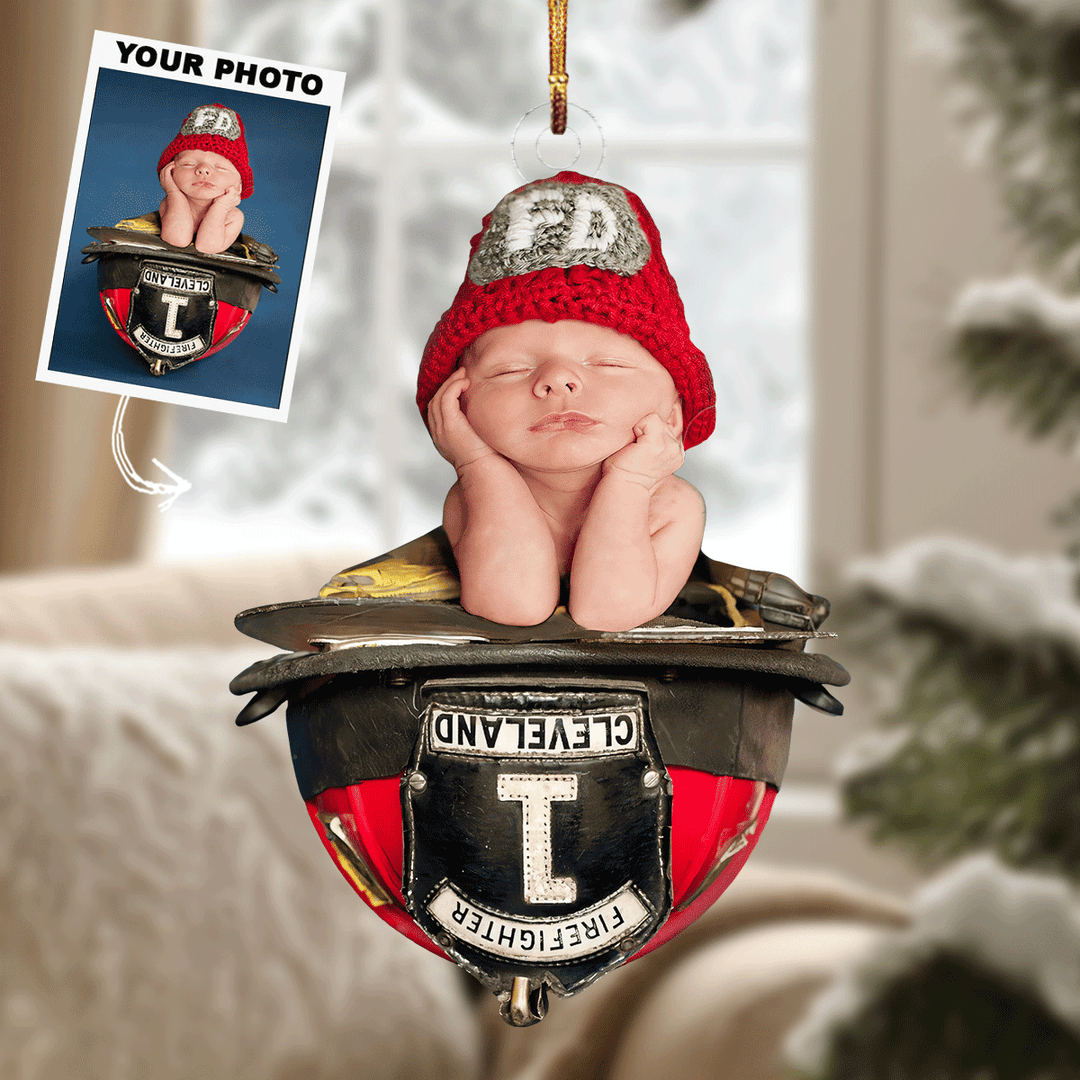 Baby-Firefighter - Personalized Photo Mica Ornament - Gift For Family Members, Friends