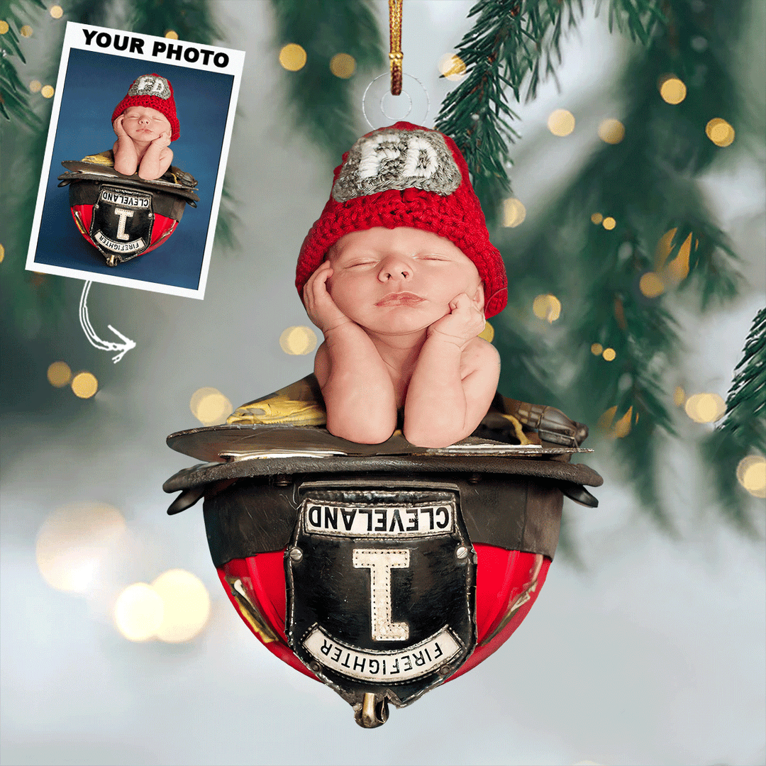 Baby-Firefighter - Personalized Photo Mica Ornament - Gift For Family Members, Friends
