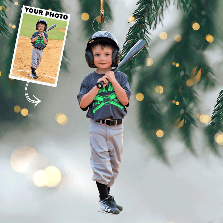 Little Slugger - Personalized Photo Mica Ornament - Gift For Baseball Lovers, Family Members
