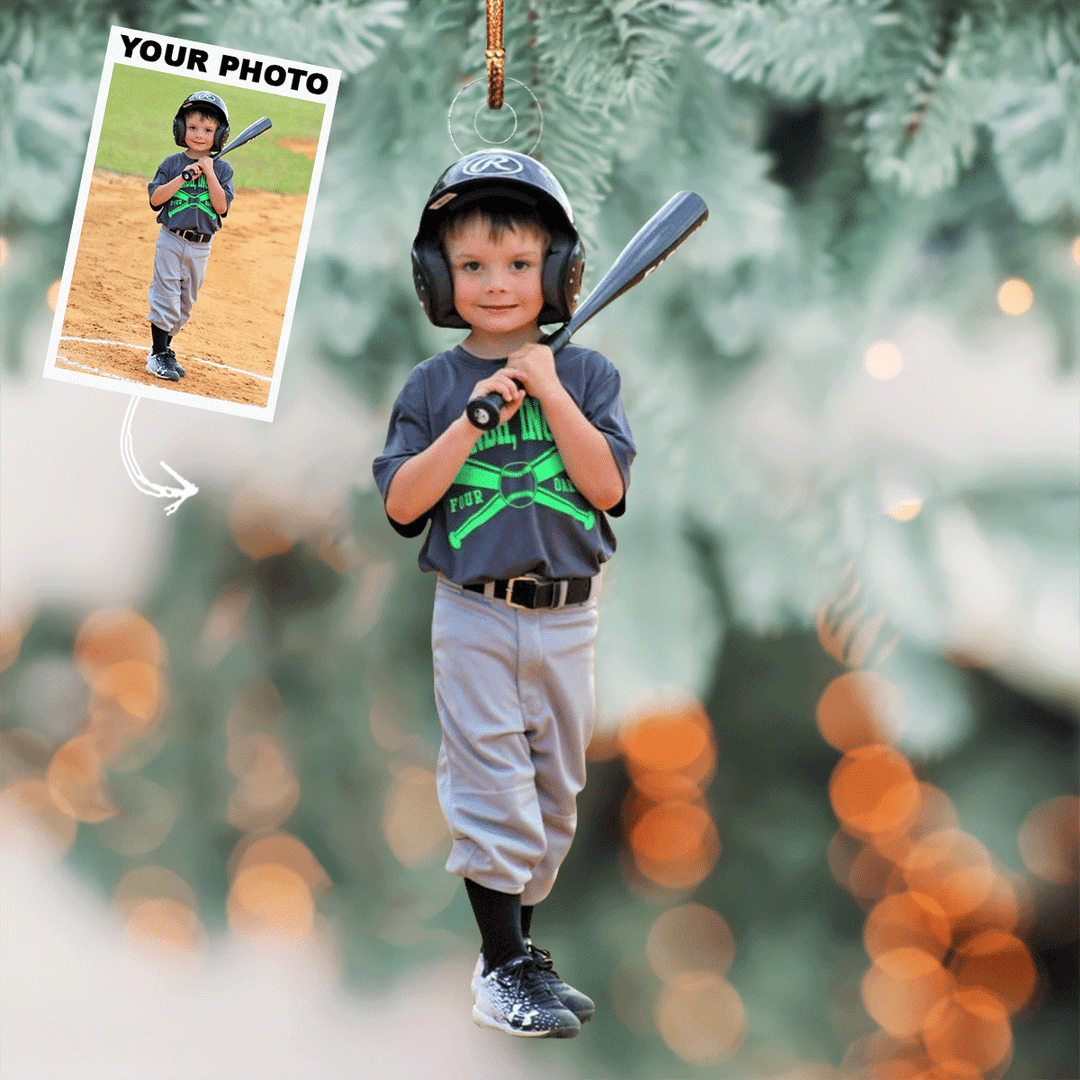 Little Slugger - Personalized Photo Mica Ornament - Gift For Baseball Lovers, Family Members