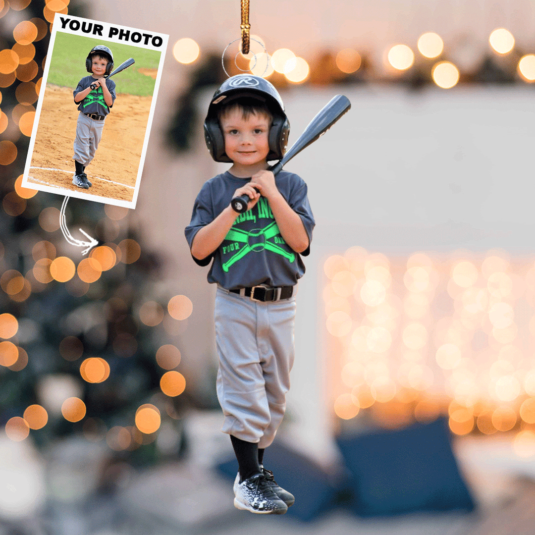 Little Slugger - Personalized Photo Mica Ornament - Gift For Baseball Lovers, Family Members
