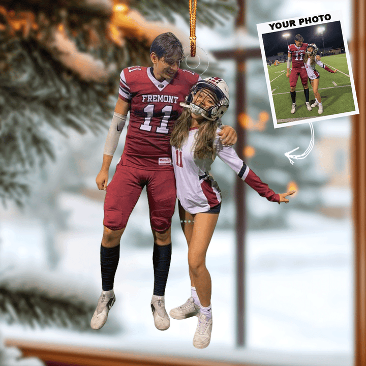 Gridiron Loves - Personalized Photo Mica Ornament - Gift For Couple