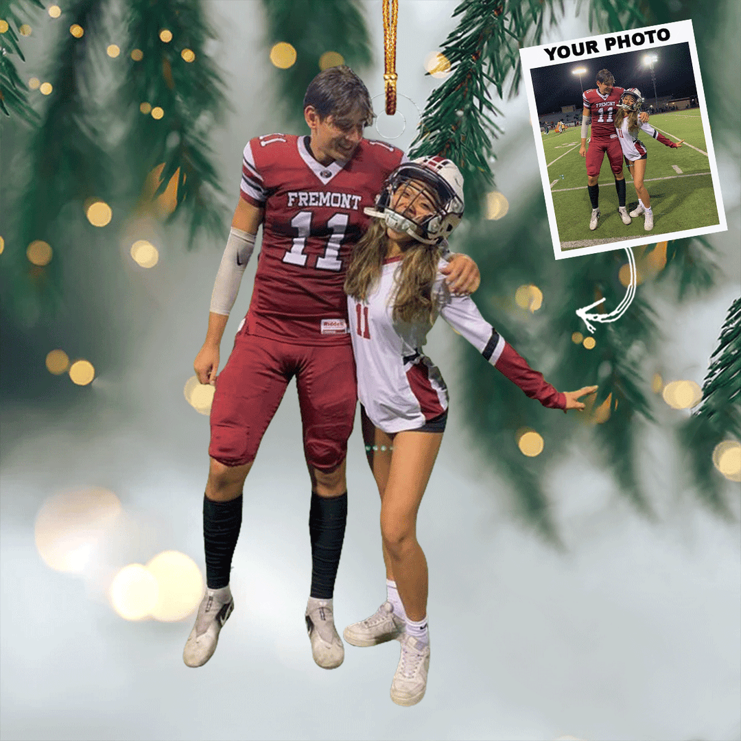 Gridiron Loves - Personalized Photo Mica Ornament - Gift For Couple