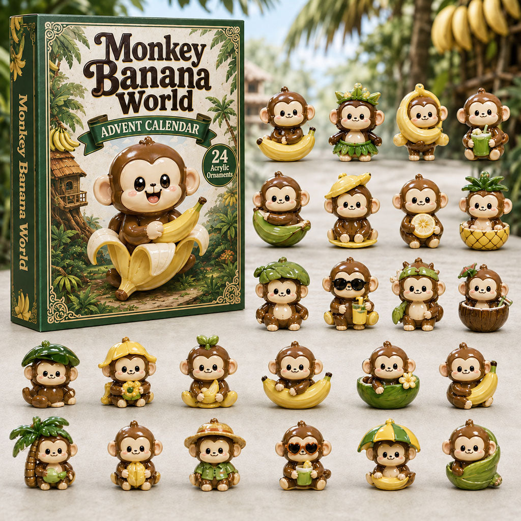 CHRISMAST KICKOFF 40% OFF - Monkey Banana World Advent Calendar 2026 - 24-Day Festive Countdown, Acrylic Charms Blind Box - Gift For Monkey Lovers AC0HA116