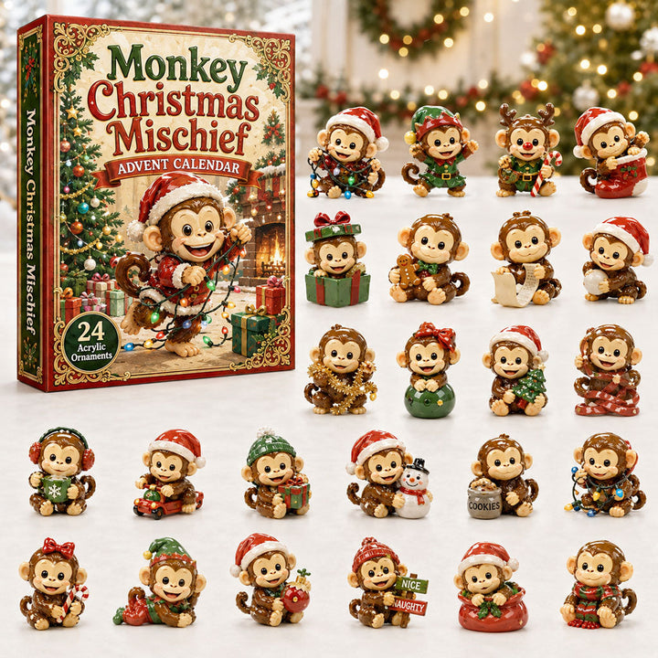 CHRISMAST KICKOFF 40% OFF - Monkey Christmas Mischief Advent Calendar 2026 - 24-Day Festive Countdown, Acrylic Charms Blind Box - Gift For Monkey Lovers AC0HA117