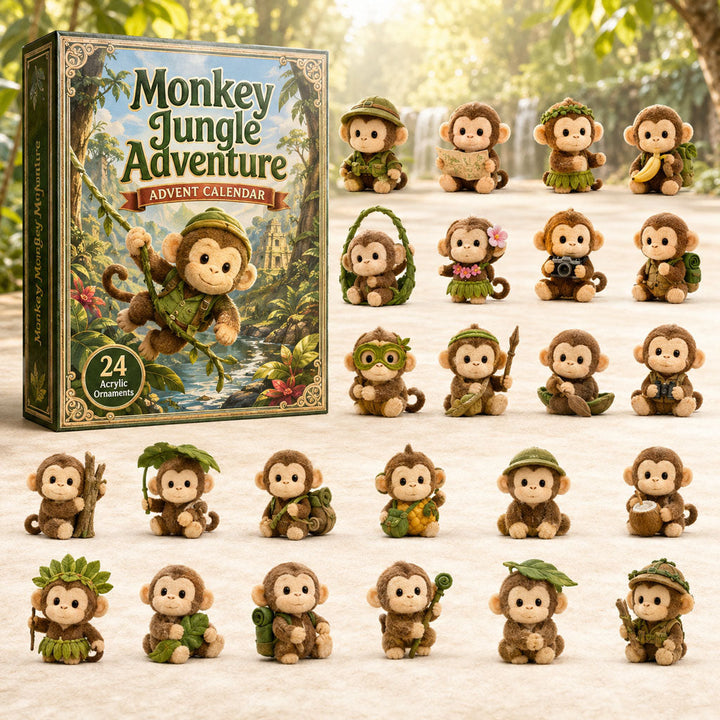 CHRISMAST KICKOFF 40% OFF - Monkey Jungle Adventure Advent Calendar 2026 - 24-Day Festive Countdown, Acrylic Charms Blind Box - Gift For Monkey Lovers AC0HA118