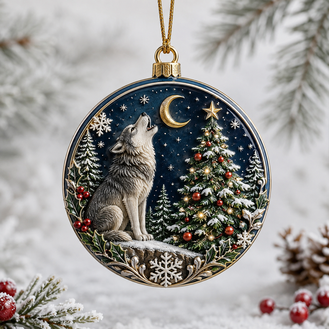 Moonlight Christmas Wolf  Mica Ornament NCU0TH032