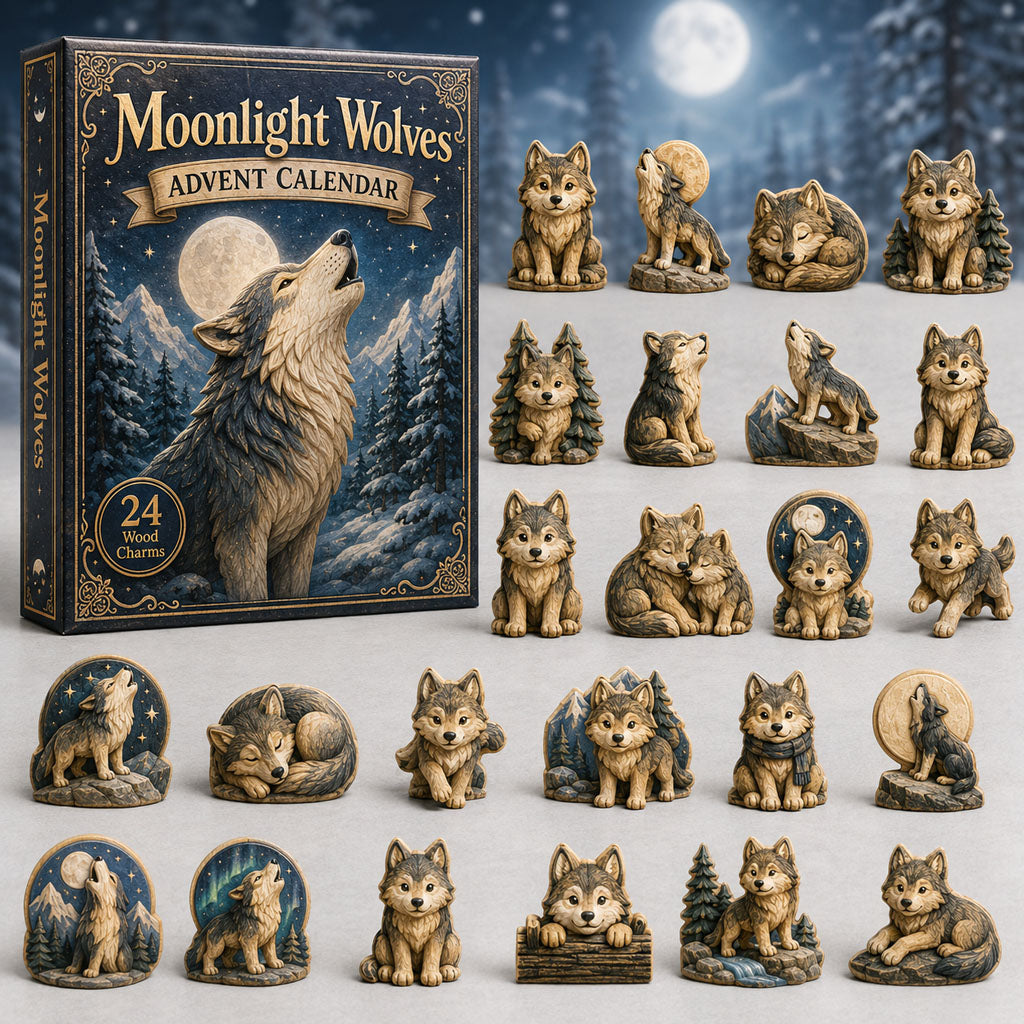 CHRISMAST KICKOFF 40% OFF - Moonlight Wolves Realm Advent Calendar 2026 - 24-Day Festive Countdown, Wooden Charms Blind Box - Gift For Animals Lovers AC0TH142