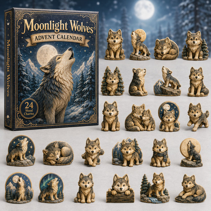 CHRISMAST KICKOFF 40% OFF - Moonlight Wolves Realm Advent Calendar 2026 - 24-Day Festive Countdown, Wooden Charms Blind Box - Gift For Animals Lovers AC0TH142