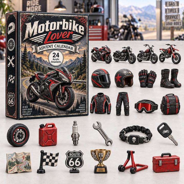 CHRISTMAS KICKOFF 40% OFF - Motorbike Lover Advent Calendar 2026 - 24-Day Festive Countdown, Acrylic Charms Blind Box - Gift For Outdoor Hobby Lovers AC0HA262