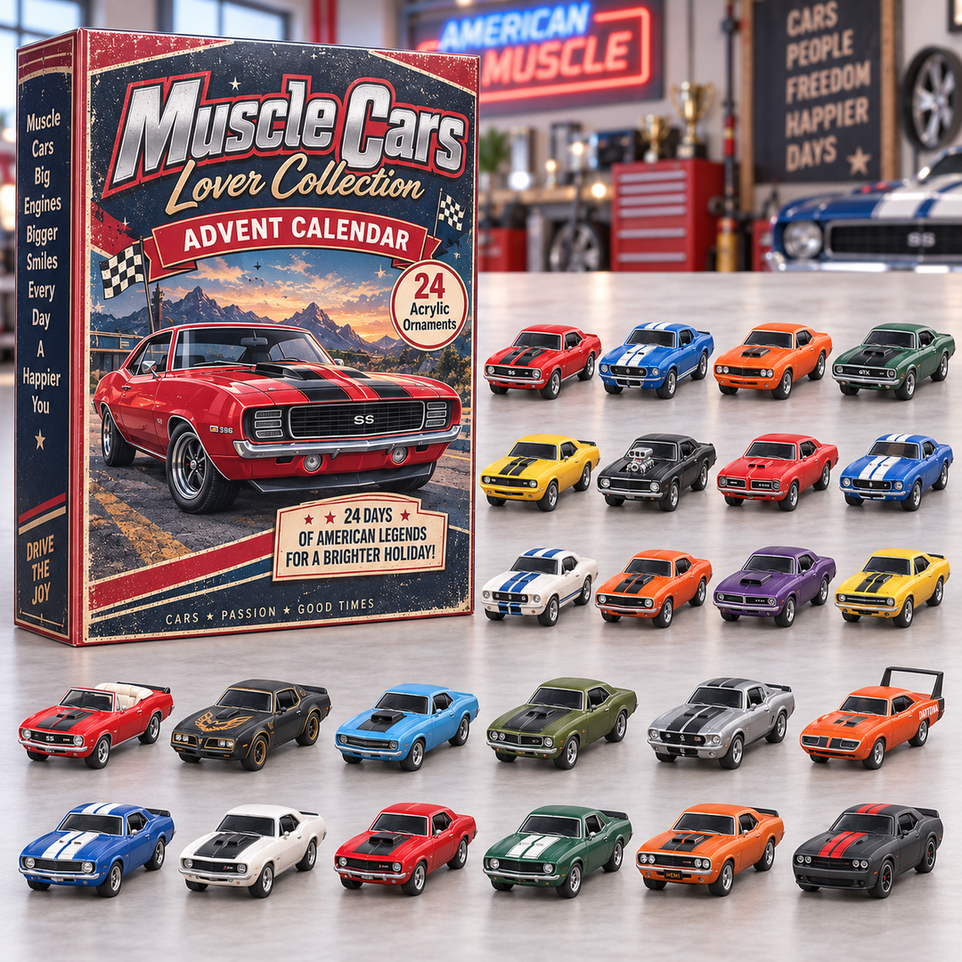 CHRISTMAS KICKOFF 40% OFF - Muscle Cars Lover Collection Advent Calendar 2026 - 24-Day Festive Countdown, Acrylic Charms Blind Box - Gift For Muscle Cars Lovers AC0TH370