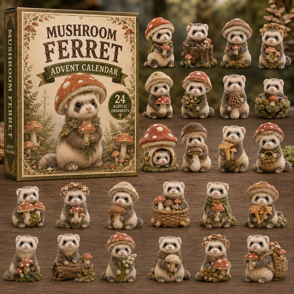 CHRISTMAS KICKOFF 40% OFF - Mushroom Ferret Advent Calendar 2026 - 24-Day Festive Countdown, Acrylic Charms Blind Box - Gift For Ferret Lovers AC0TM133