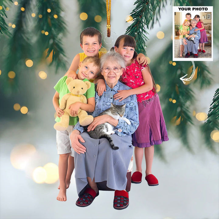 Love You, Grandma - Personalized Photo Mica Ornament - Christmas Gift For Family Members